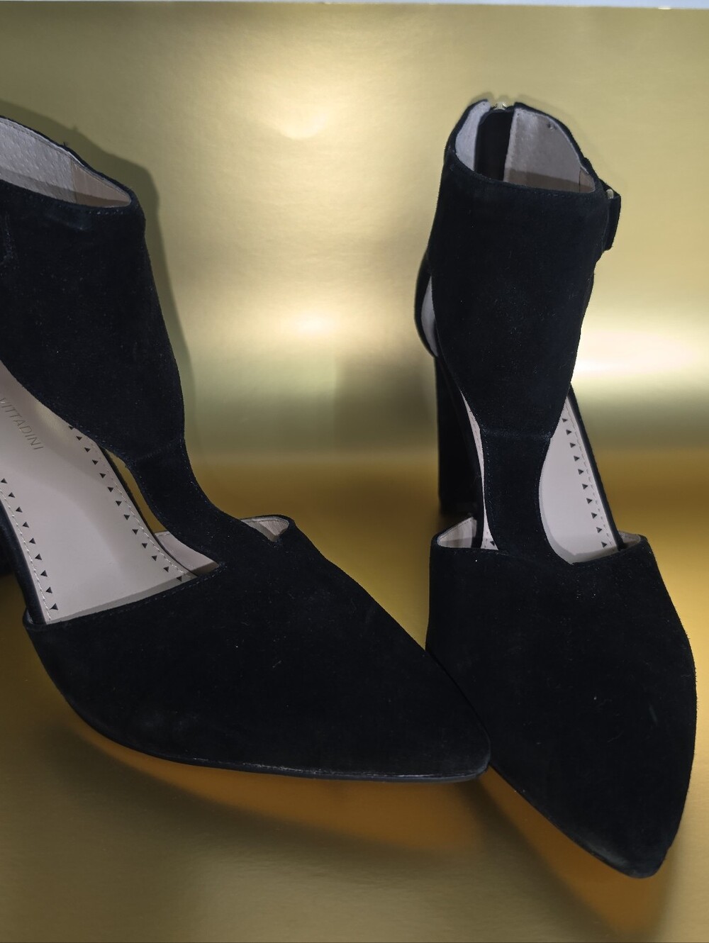 Adrienne Vittadini Black Suede Pointed-Toe High Heel Ankle Booties